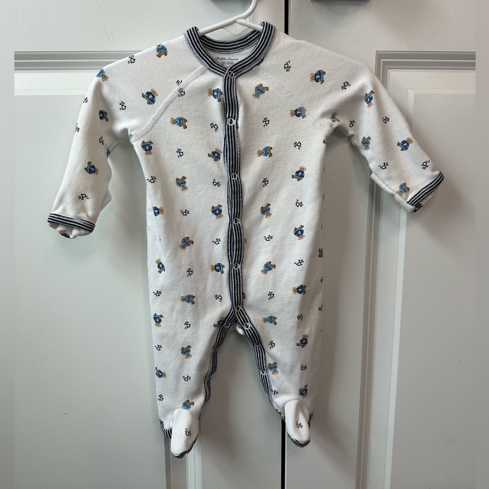 Ralph Lauren Boys Polo Bear Cotton Footed Coverall (Size 3Mo)